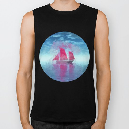 Red sailboat Biker Tank