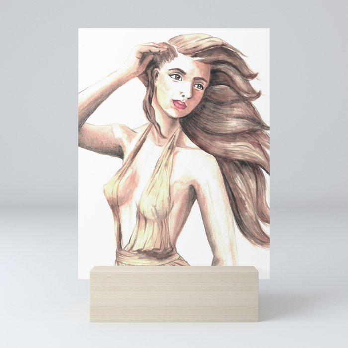 windy girl Mini Art Print