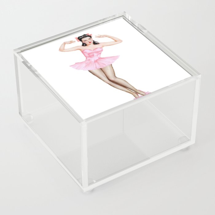 Sexy Brunette Dancer Pin Up With Pink Dress Acrylic Box