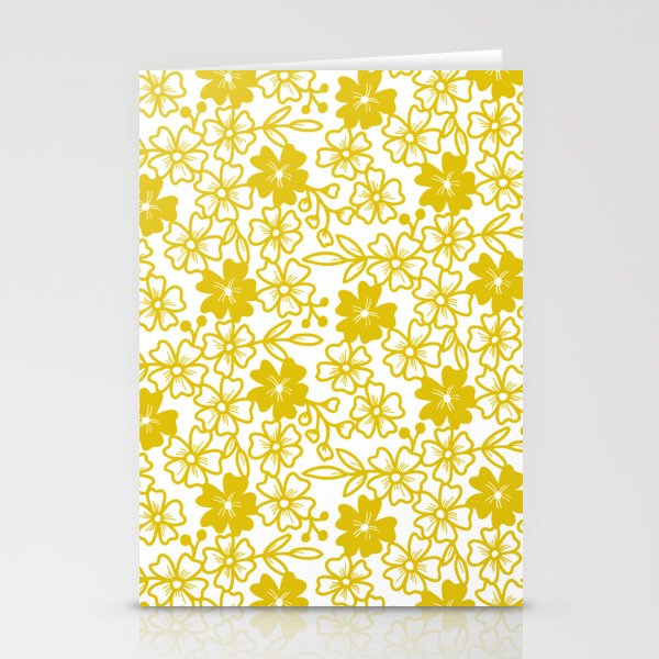 Sakura flower silhouettes in yellow and white Stationery Cards