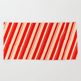 [ Thumbnail: Tan and Red Colored Lines Pattern Beach Towel ]