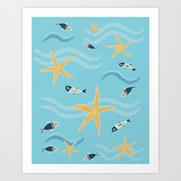 Starfish and Fish Kids  Pattern Art Print