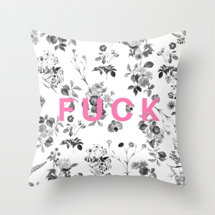 FUCK Floral Throw Pillow