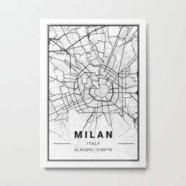 Milan Light City Map Metal Print