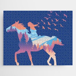 Girl's silhouette riding a horse Jigsaw Puzzle