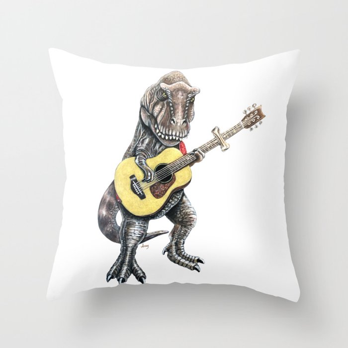 "Caposaurus" - T-Rex Dinosaur Guitarist Throw Pillow