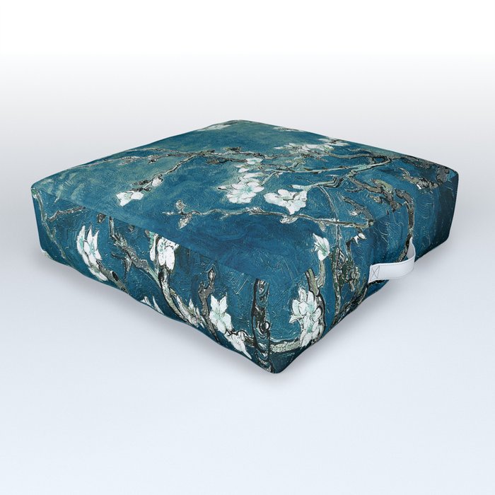 Van Gogh Almond Blossoms : Dark Teal Outdoor Floor Cushion