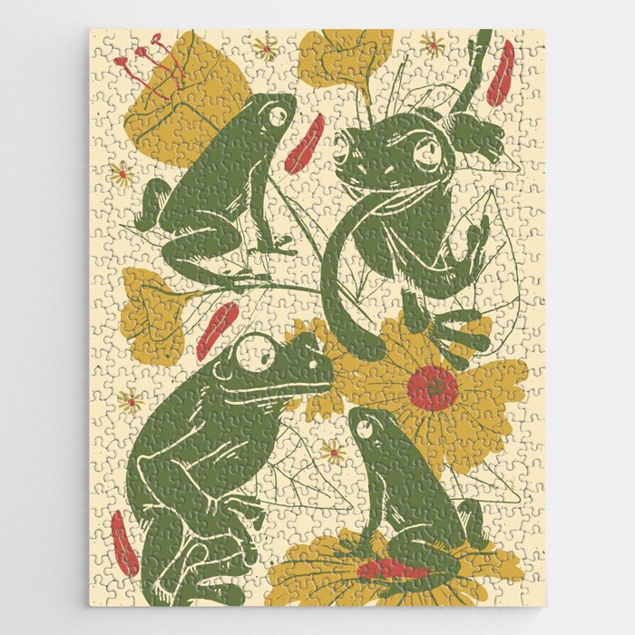 Green Happy Frogs Jigsaw Puzzle