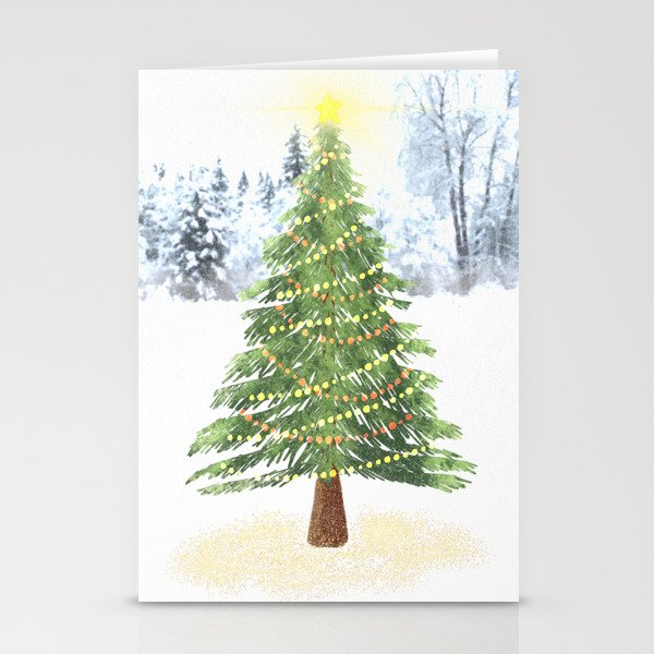 Christmas Tree in Snowy Field Stationery Cards
