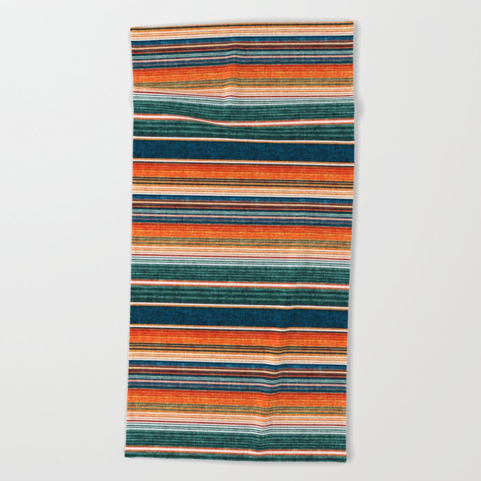 serape southwest stripe - orange & dark teal Beach Towel