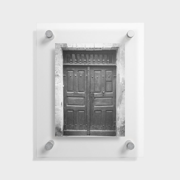 Black and white vintage wood door art print - old frontdoor in France - vintage travel photography Floating Acrylic Print