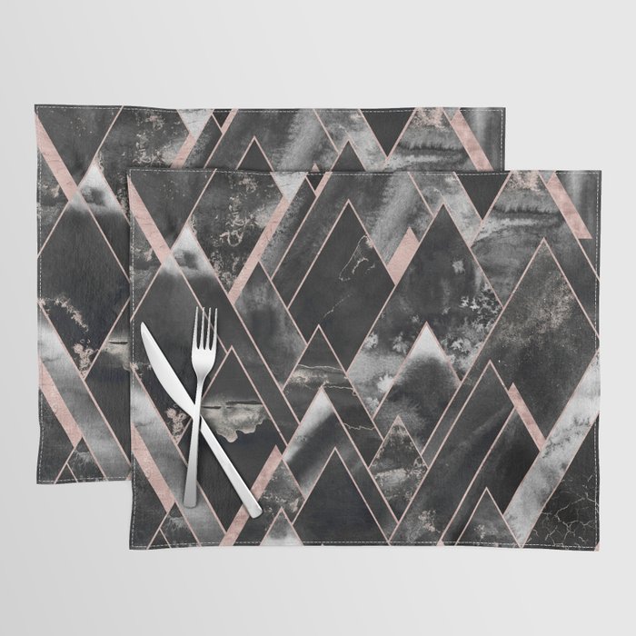 Mountains of Rose Gold - Geometric Midnight Black Placemat