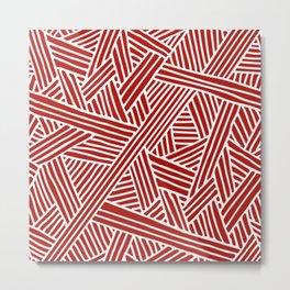 Abstract Navy Red & White Lines and Triangles Pattern Metal Print