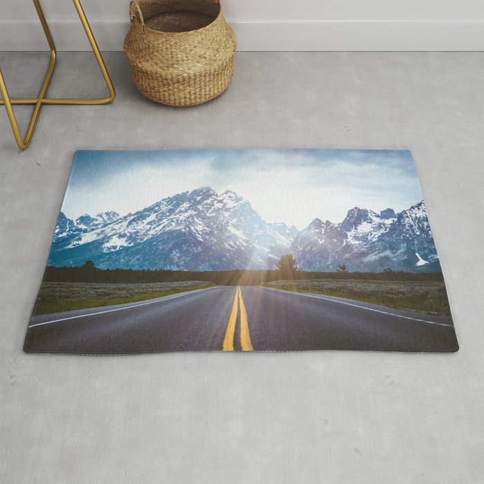 Mountain Road Grand Tetons Nature Landscape Photography Rug By Cascadia