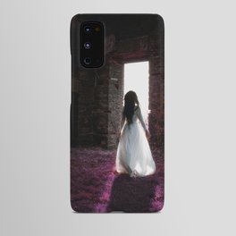 Dreams of lavender; female in beautiful white gown on spring morning walking into sunlight portrait magical realism fantasy color photograph / photography Android Case