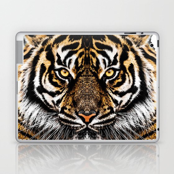 Striped Tiger Big Cat Art - Burning Laptop & iPad Skin