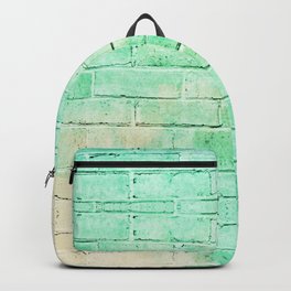 pastel yellow and mint green distressed painted brick wall ambient decor rustic brick effect Backpack