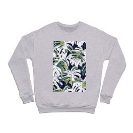 Monstera Leaf Seamless Pattern With Vertical Brush Crewneck Sweatshirt