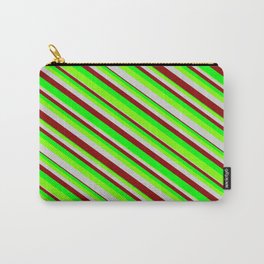 [ Thumbnail: Lime, Chartreuse, Light Grey & Dark Red Colored Stripes/Lines Pattern Carry-All Pouch ]