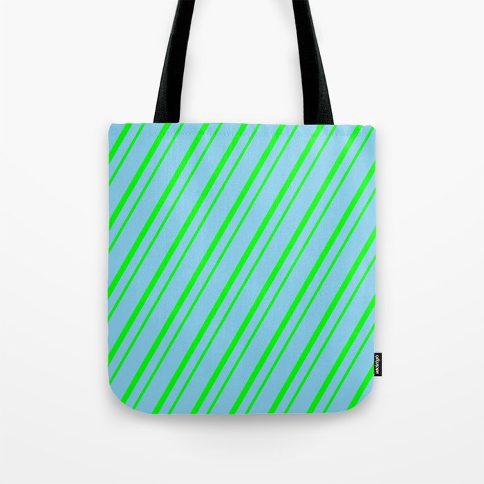 Sky Blue & Lime Colored Striped Pattern Tote Bag