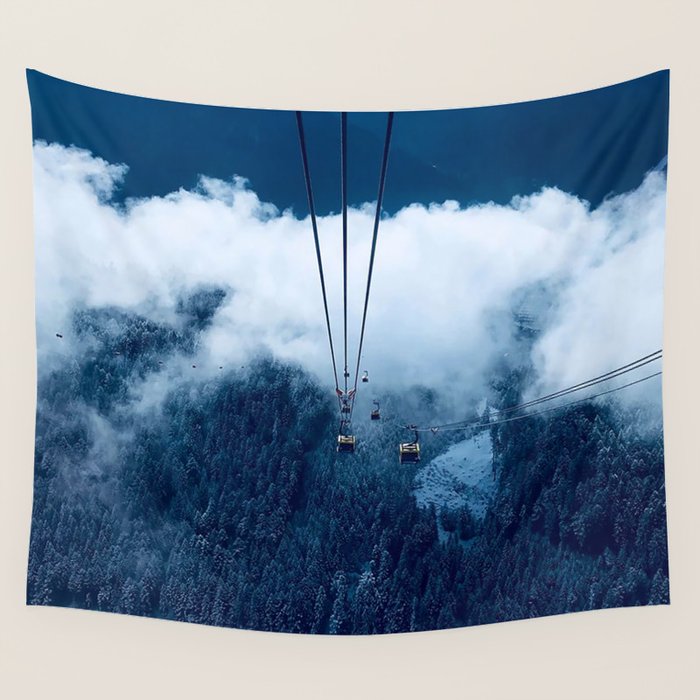 mountains cable car funicular trees peaks Wall Tapestry by 
