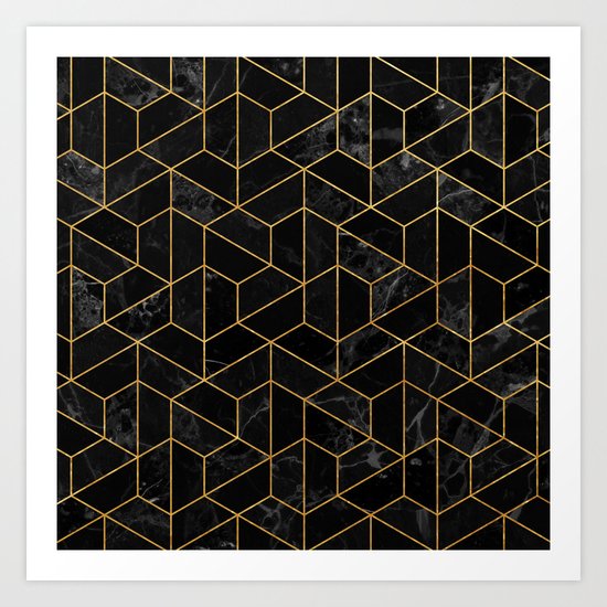 Black Marble Hexagonal Pattern Art Print