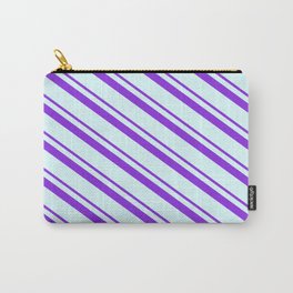 [ Thumbnail: Purple & Light Cyan Colored Lines/Stripes Pattern Carry-All Pouch ]