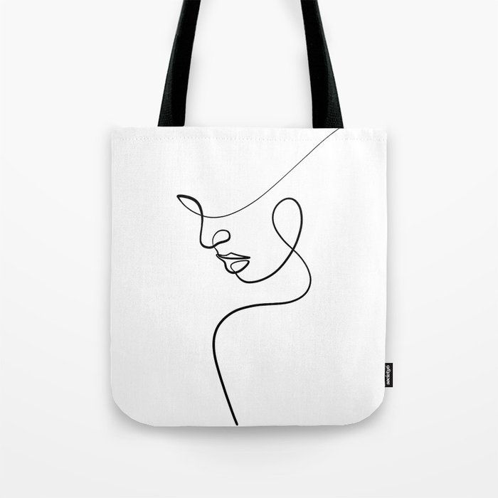 Black and White Abstract Portrait of Woman in Line Art Tote Bag