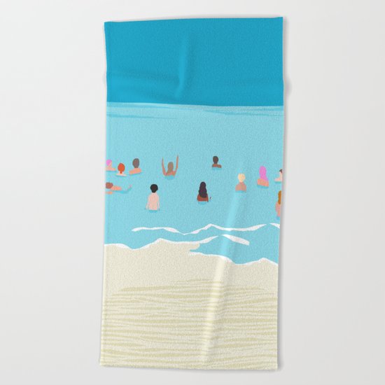 Stoked - memphis throwback retro neon pop art illustration socal cali beach surfing swimming sea Beach Towel