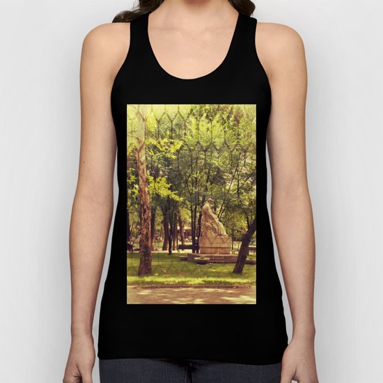 End of summer in park with trees and statue Unisex Tank Top