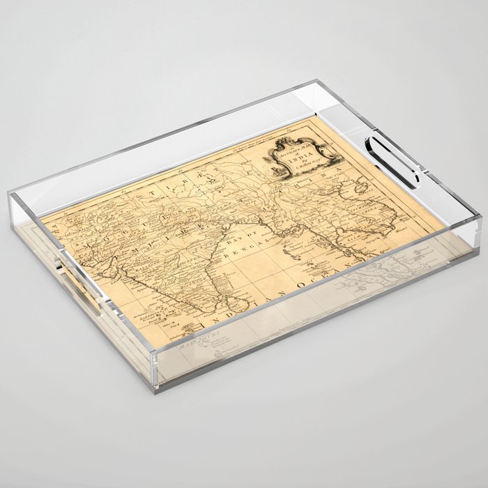 This vintage map of India and Southeast Asia was designed in 1750.  Acrylic Tray