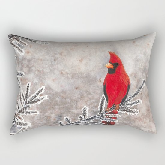 The Red Cardinal in winter Rectangular Pillow