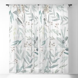 Botanical Eucalyptus Leaves Pattern Sheer Curtain