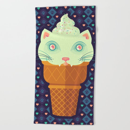 Strawberry-Mint Cat Beach Towel
