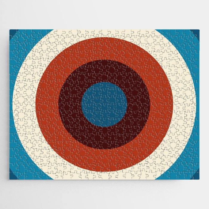 Maroon, fire brick, antique white, dark cyan, teal concentric circles Jigsaw Puzzle