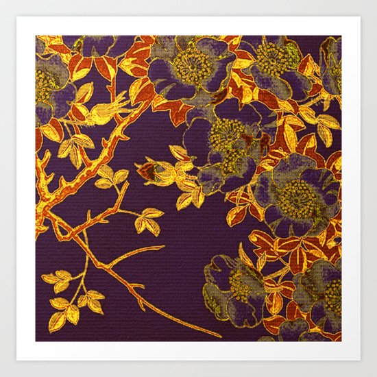 rich floral on purple Art Print