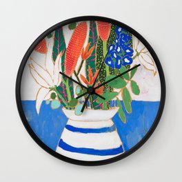 Nautical Striped Vase of Flowers Wall Clock | Stripe, Nature, Nautical, Treat, Bouquet, Matisse, Vase, Watercolor, Modern, Stilllife 