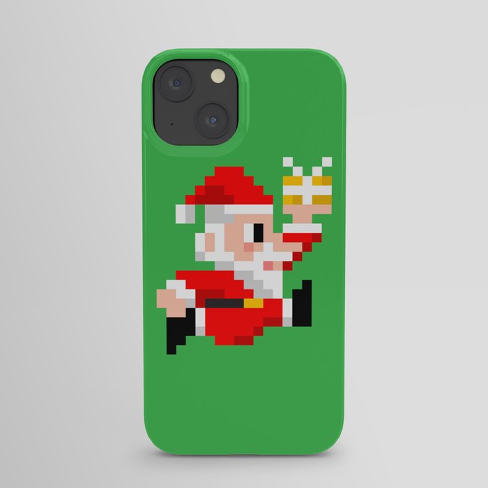 8-Bit Santa Claus Retro Gamer Christmas (green) iPhone Case