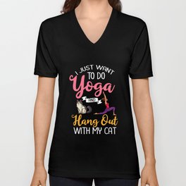 Yoga Cat Beginner Workout Poses Quotes Meditation V Neck T Shirt