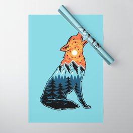 Vector Illustration Howling Wolf Mountain Landscape Wrapping Paper
