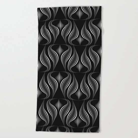 Art Deco . Black and white pattern ." Waterfall ". Beach Towel