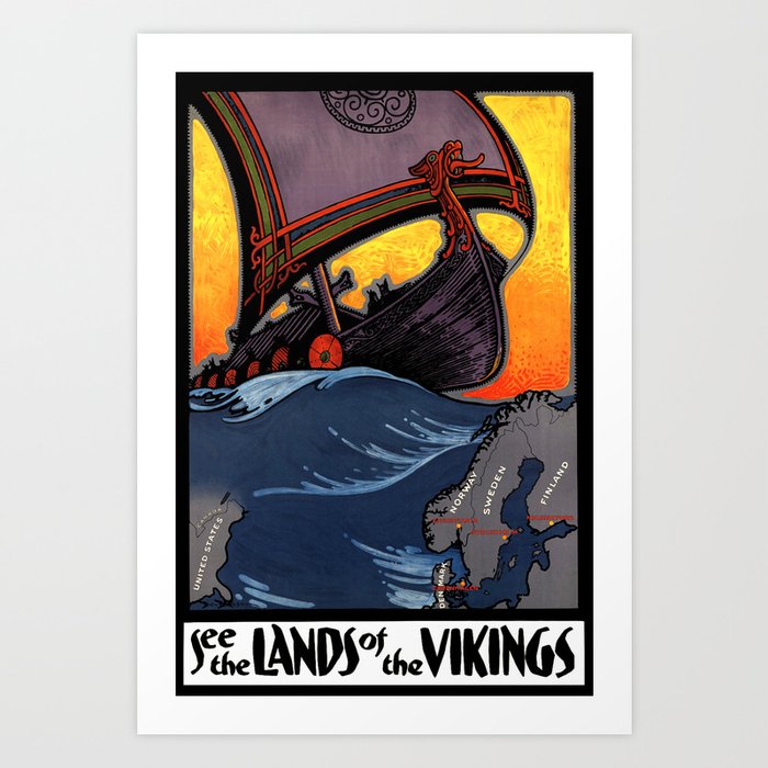 Scandinavia Land of the Vikings - Vintage Travel Art Print