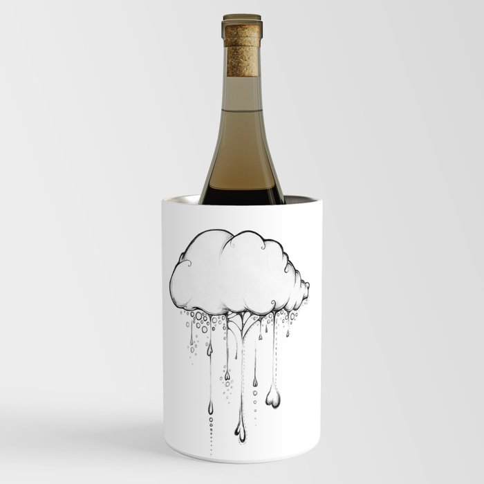 Happy Cloud Drawing, Cute Whimsical Illustration Water Bottle by