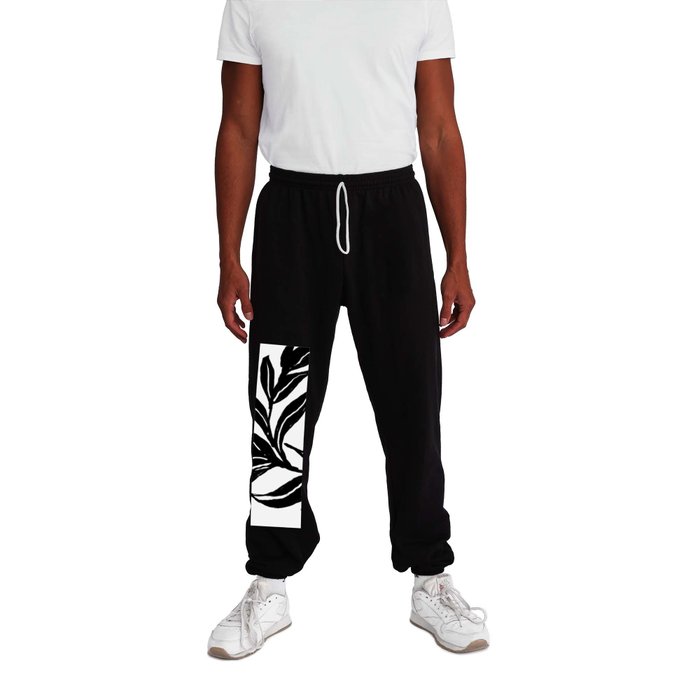 Black Botanical Leaves Aesthetic Sweatpants