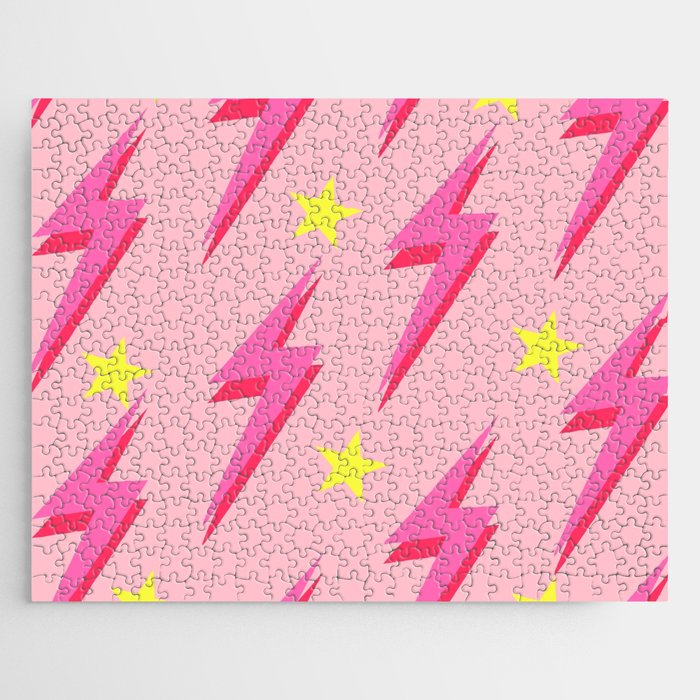 Lightning Pink Background Y2K Pattern Jigsaw Puzzle