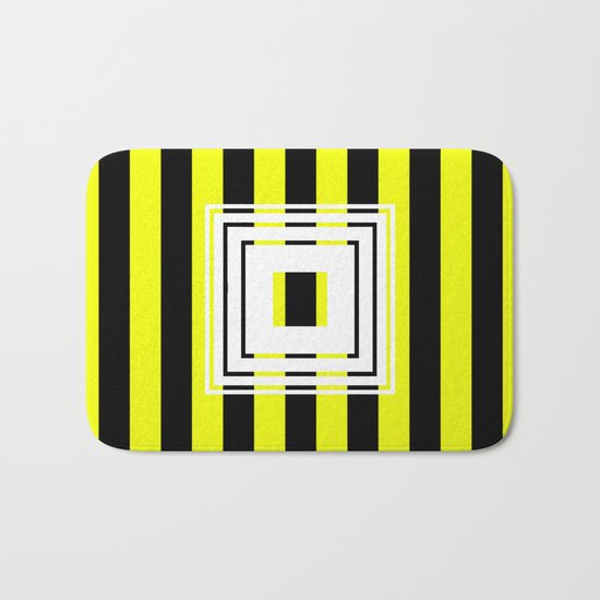 Bumblebee Box - Geometric, bold, yellow and black striped design Bath Mat