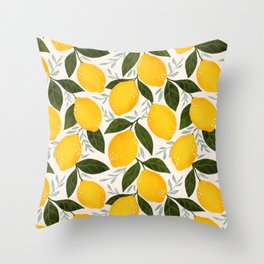 Mediterranean Summer Lemons Pattern Throw Pillow