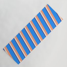 [ Thumbnail: Dark Slate Blue, Beige, Light Salmon & Blue Colored Pattern of Stripes Yoga Mat ]