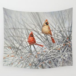 Cardinal Couple in Winter Wall Tapestry
