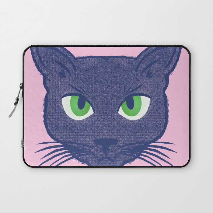 Retro Modern Periwinkle Cat Pink Laptop Sleeve